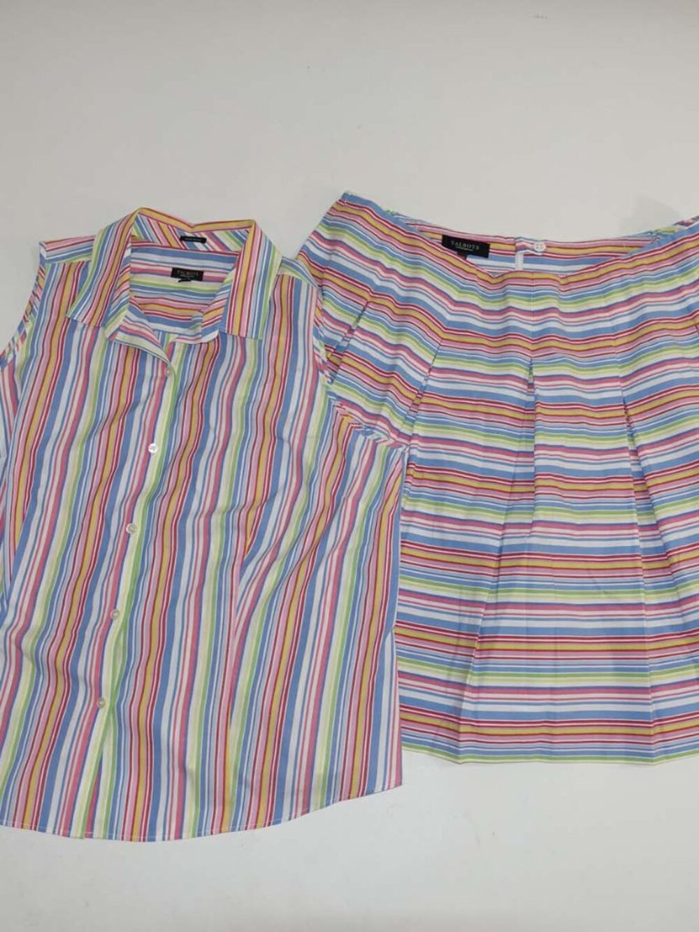Talbots Women's Skirt Vest Set Size 18W Petite Wrinkle Resistant Cotton Striped